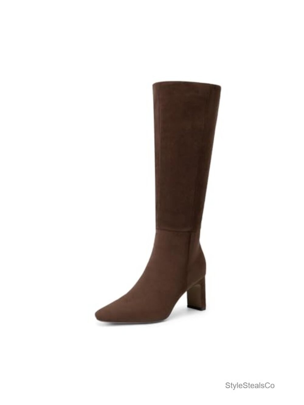 Chunky Block Heel Knee High Faux Leather Square Toe Zip Boots